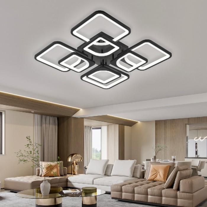Lustra LED cu telecomanda ZOE, 8 Patrate, 130W, Lumina Rece/Calda/Neutra, Dimabila, Negru ModernLight Concept