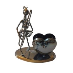 Ornament decorativ, Muzicant din metal cu suport de pixuri, Nergu, 15 cm, 356-16DD