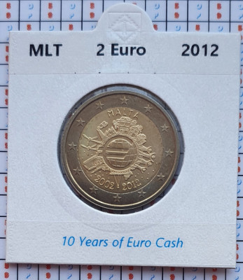 Malta 2 euro 2012 UNC - 10 Years of Euro - km 139 - cartonas personalizat D36101 foto