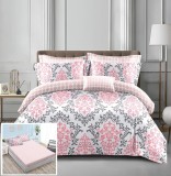 Lenjerie Pat Bumbac 4 Piese Cu Elastic Roz 180x200 cm