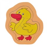 Puzzle Lemn Animale, Rățușcă, 4 Piese, Dimensiune 15x13.2 cm, Galben Roșu, Oem