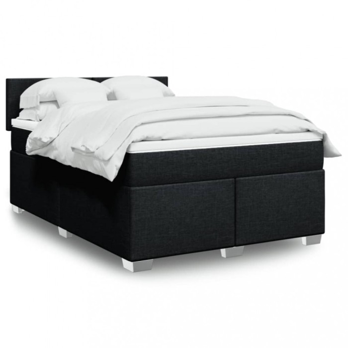 vidaXL Pat box spring cu saltea, negru, 140x190 cm, textil 3285878