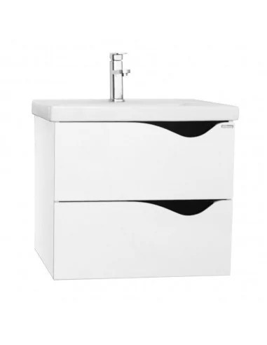 Baza cu lavoar ceramic GN0971, mobilier baie suspendat 70 cm, front MDF, 2 sertare, glisiere soft close, alb