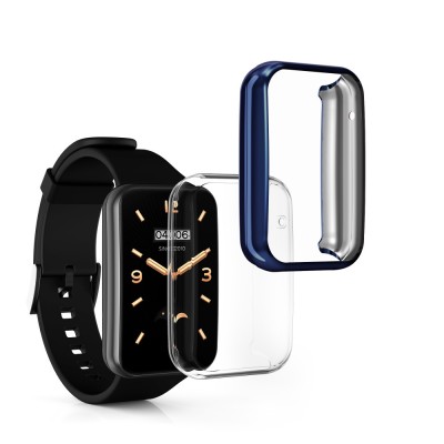 Set 2 Huse Kwmobile pentru Xiaomi Mi Band 7 Pro, Transparent/Albastru inchis, Silicon, KWM0000177C006C foto