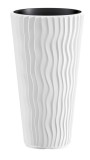 Ghiveci cu insertie Prosperplast Sandy Slim 400, alb, &icirc;nalt cu nervuri