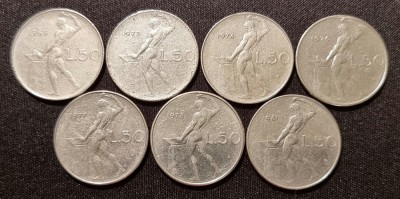 Lot monede 50 lire Italia (65,73,74,76,77,78,81) foto