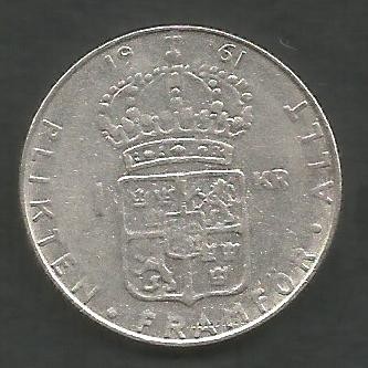 SUEDIA 1 KRONA / COROANA 1961 ARGINT 400 / 6.97 g [1] XF+ , liv in cartonas foto