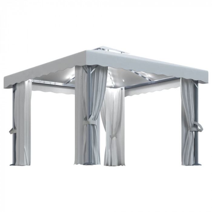 Pavilion cu perdele si siruri lumini LED, alb crem, 3x3 m GartenMobel Dekor