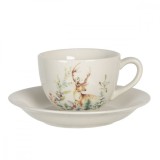 Ceasca cu farfurioara ceramica model Ren 15x7 cm, 200 ml