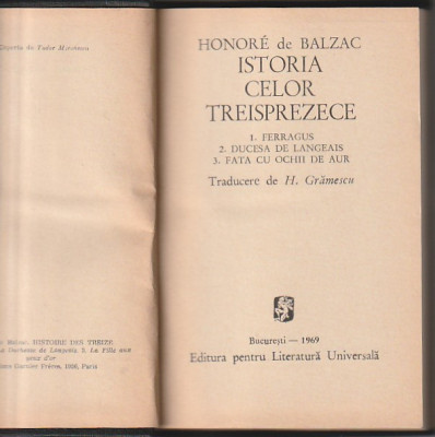 HONORE DE BALZAC - ISTORIA CELOR TREISPREZECE foto