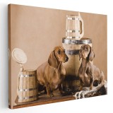 Tablou doi caini Teckel cu butoaie Tablou canvas pe panza CU RAMA 60x90 cm