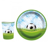 Set 8 pahare 8.5 cm, 175 ml si 8 farfurii de carton, 18 cm, Football, Tacamuri