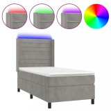 Cumpara ieftin Pat cu arcuri, cu saltea &amp; LED, gri deschis, 80x200 cm, catifea