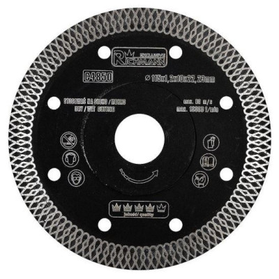 Disc diamantat turbo subtire, placi ceramice, taiere umeda si uscata, 115 mm/22.23 mm, Richmann Exclusive GartenVIP DiyLine foto