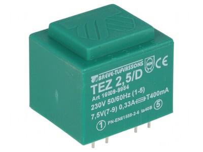 Transformator &amp;Icirc;ncapsulat 2,5VA 230V la 7,5V PCB foto