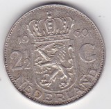Olanda 2 &frac12; 1/2 Gulden Juliana 1960, Europa, Argint