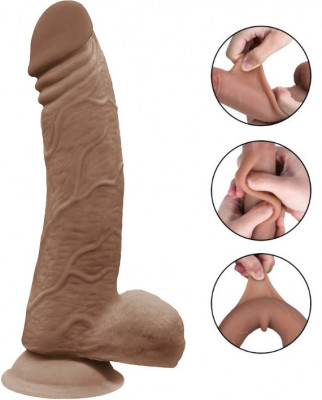 Dildo Rusty Sliding&amp;amp;Bendable, TPE Strat Dublu, Caramel, 23 cm, Guilty Toys foto