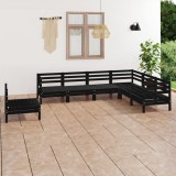 vidaXL Set mobilier de grădină, 7 piese, negru, lemn masiv de pin 3083038