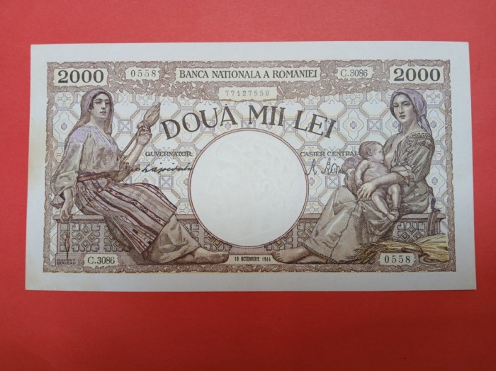 Bancnota 2000 lei 10 octombrie 1944 - filigran Traian - UNC