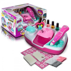 Set salon de manichiura pentru copii, accesorii incluse, lampa unghii, oja, pila, plastic, multicolor