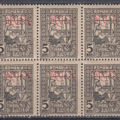 1917/1918 TIMBRE DE AJUTOR FISCAL/POSTALE SUPRATIPAR MVIR BLOC DE 6 TIMBRE MNH