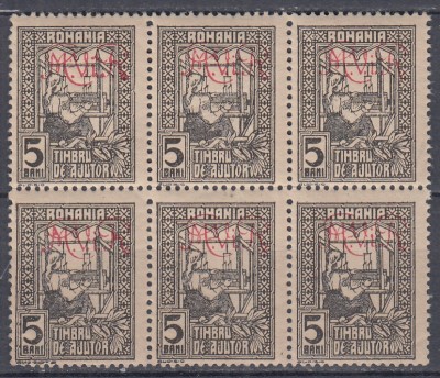 1917/1918 TIMBRE DE AJUTOR FISCAL/POSTALE SUPRATIPAR MVIR BLOC DE 6 TIMBRE MNH foto