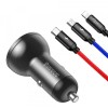 Incarcator Auto Cu Cablu Lightning - microUSB - USB-C Baseus Digital Display, 24W, 2.4A, 2 x USB-A, Gri TZCCBX-0G, Apple