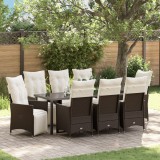 vidaXL Set de masă pentru grădină cu 9 piese și perne, Rattan poli maro