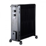 Radiator cu ulei 3000W, 13 elementi, cu roti, negru