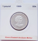 79 Guernsey 1 Pound 1999 Elizabeth II (The Queen Mother) km 120 proof argint