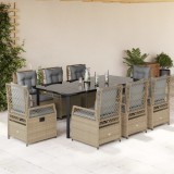 Gossi set de masa pentru gradina, 9 piese, cu perne, bej, poliratan