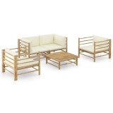 Cumpara ieftin Set mobilier de grădină cu perne alb crem, 5 piese, bambus