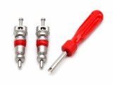 Cumpara ieftin Set pentru Intretinerea Valvelor Auto, 2 Miezuri Ventil Rosii si Surubelnita Universala