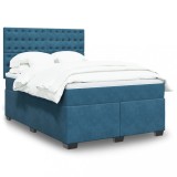 VidaXL Pat box spring cu saltea, albastru, 140x200 cm, catifea 3290946