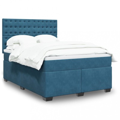 vidaXL Pat box spring cu saltea, albastru, 140x200 cm, catifea 3290946 foto
