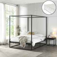 Pat baldachin cu saltea Kristianstad 200x140cm metal negru [en.casa] HausGarden Leisure foto