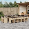 Set Mobilier Gradina Gossi, 15 piese, Poliratan Bej, Perne Gri, Masa Sticla, Depozitare Compacta