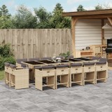 Set Mobilier Gradina Gossi, 15 piese, Poliratan Bej, Perne Gri, Masa Sticla, Depozitare Compacta