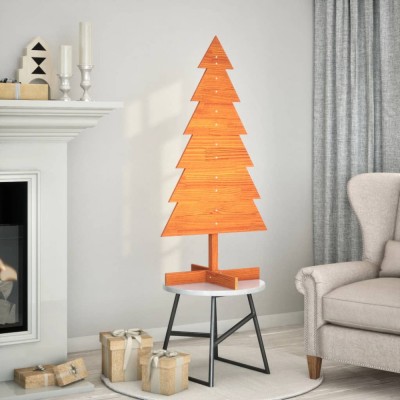 Brad de Crăciun decorativ, maro ceruit, 120 cm, lemn pin masiv foto