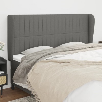 vidaXL Tăblie de pat cu aripioare gri &amp;icirc;nchis 183x23x118/128 cm textil 3118209 foto