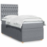 VidaXL Pat box spring cu saltea, gri deschis, 90x200 cm, textil 3291946