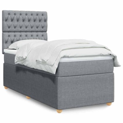 vidaXL Pat box spring cu saltea, gri deschis, 90x200 cm, textil 3291946 foto
