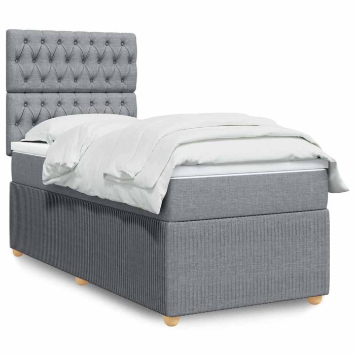vidaXL Pat box spring cu saltea, gri deschis, 90x200 cm, textil 3291946