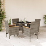 Set mobilier de gradina cu perne 5 piese gri poliratan &amp; sticla GartenMobel Dekor, vidaXL