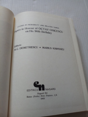 Papers in honor of Octav Onicescu - M.C. Demetrescu, Marius Iosifescu foto