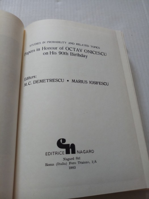 Papers in honor of Octav Onicescu - M.C. Demetrescu, Marius Iosifescu