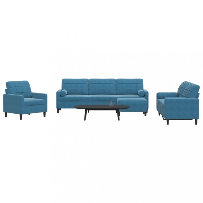 vidaXL Set de canapele cu perne/rulouri, 4 piese, albastru, catifea 3278470