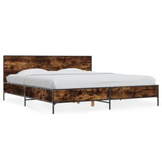 vidaXL Cadru de pat, stejar fumuriu 200x200 cm lemn prelucrat și metal 3280019