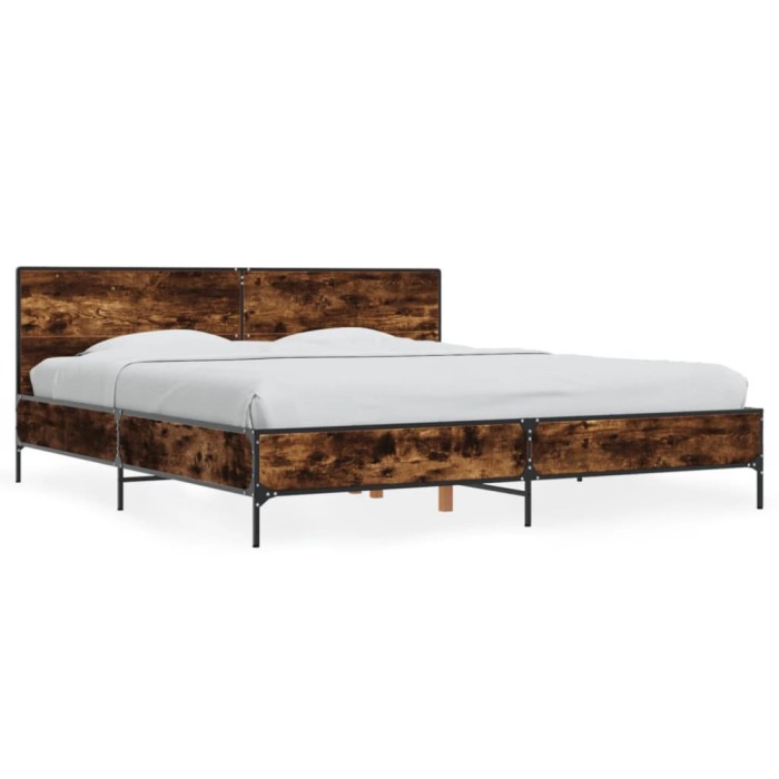 vidaXL Cadru de pat, stejar fumuriu 200x200 cm lemn prelucrat și metal 3280019