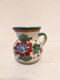 Vaza ceramica vintage Italia, sgraffito, Majolica, rustic cu flori, 10cm